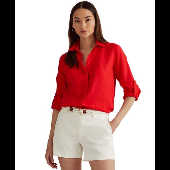 Lauren Ralph Lauren Tops - Lauren Ralph Lauren red linen button down shirt